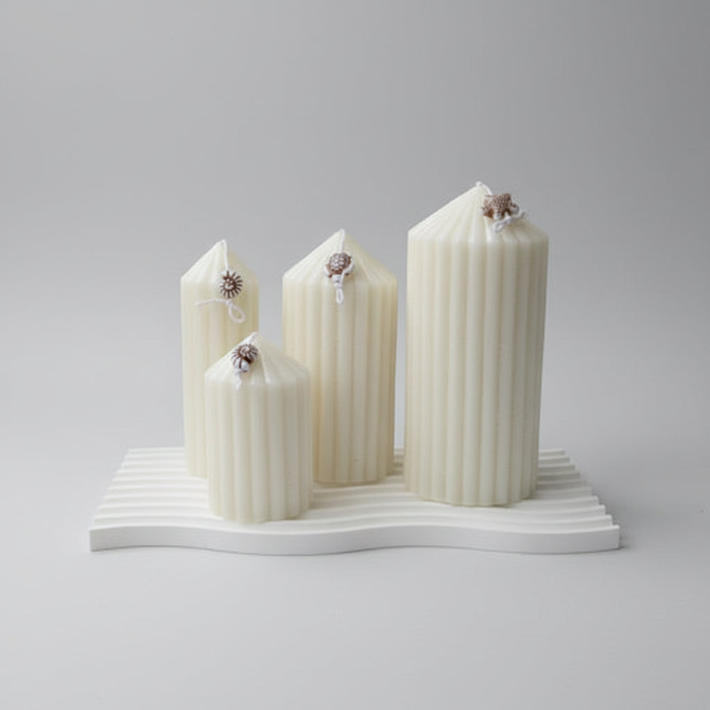 Ribbed decorative pillar candle set