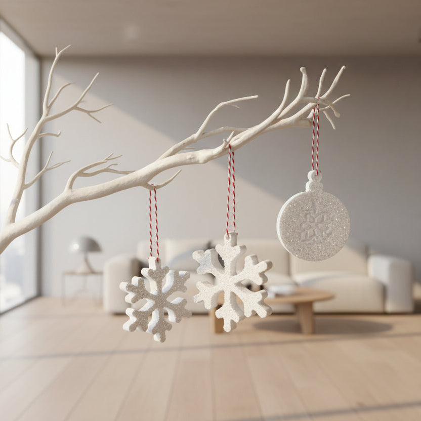set of three ceramic Christmas ornaments